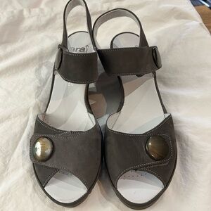 ARA Carrie Moon Nubuck Leather Wedge Sandals Shoes Grey 38.5‎ US 8